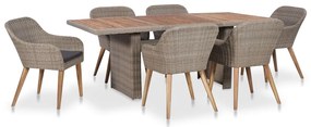 7 pcs conjunto jantar exterior com almofadões vime PE