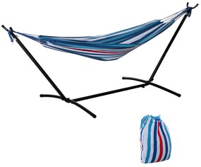 Outsunny Cama Rede com Suporte 310x117 cm com Bolsa de Transporte Altura Ajustável Capacidade 120 kg para Campismo Azul e Branco | Aosom Portugal