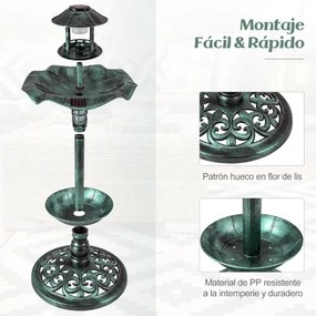 Banheira de pássaros solar de jardim exterior iluminado Vintage 2 lâmpadas alimentadas por energia solar Verde