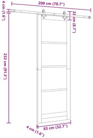 Conjunto de Porta Deslizante vidaXL com Hardware 83x232 cm Madeira Sól