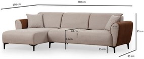 Sofá-Cama de Canto Aren – Bege e Canela – 150 x 260 cm