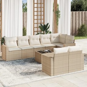 vidaXL 9 pcs conjunto de sofás p/ jardim com almofadões vime PE bege