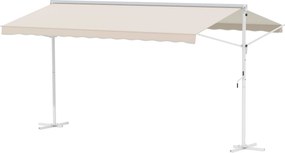 Toldo de dupla inclinação 4,50 L x 3,40 L x 2,55 A m, manual e retrátil, com inclinação ajustável, em aço com revestimento epóxi branco e poliéster im