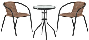 Conjunto de 3 Peças de Vime para Jardim com 2 Cadeiras Empilháveis e 1