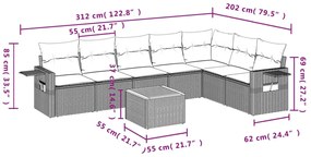 8 pcs conj. sofás jardim c/ almofadões vime PE bege misturado