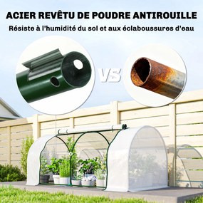 Estufa de jardim para legumes, 2 x 1 x 0,8 m, porta com fecho de correr, lona de PE, aço branco