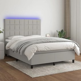 vidaXL Cama box spring c/ colchão e LED 140x200 cm tecido cinza-claro