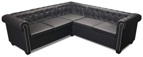 Sofá de canto Chesterfield 5 lugares couro artificial preto
