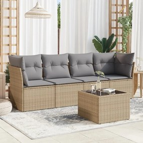 5 pcs conjunto de sofás p/ jardim com almofadões vime PE bege