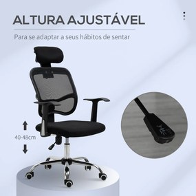 Cadeira de Escritório Giratória Ergonômica com Altura Ajustável Função de Inclinação Apoio para a Cabeça e Suporte Lombar 63x62x109-117cm Preto