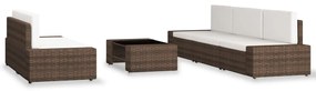 6 pcs conjunto lounge para jardim vime PE castanho