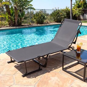 Espreguiçadeira jardim dobrável 3 em 1 com encosto ajustável em 6 posições, almofada e apoio para a cabeça, para jardim, campismo e uso interior e ext