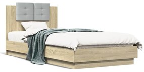vidaXL Estrutura cama c/ cabeceira/luzes LED 90x200 cm carvalho sonoma