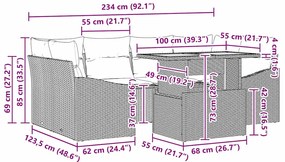 Conjunto de Jantar para Jardim com 7 Peças e Almofadas Bege em Rattan