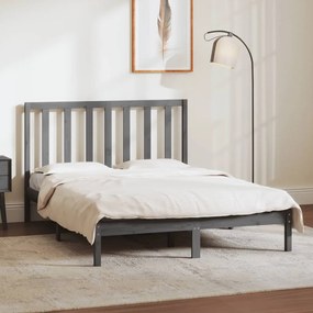 vidaXL Estrutura de cama casal 135x190 cm pinho maciço cinza