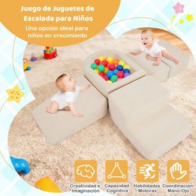 Blocos de espuma de 5 peças para Crianças (BOLAS NÃO INCLUIDAS) para trepar e gatinhar com piscina bolas e capas de veludo bege