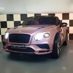 Carro infantil a Bateria Bentley Continental 12V, pneus Borracha, Assento de couro 1.5 Pessoas Rosa Metalizado