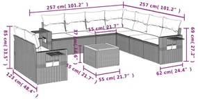 10 pcs conj. sofás jardim c/ almofadões vime PE bege misturado