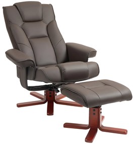 HOMCOM Poltrona Reclinável com Apoio para os Pés Poltrona de Sala de Estar Estofada em PU e Estrutura de Madeira 83x78x105 cm Marrom | Aosom Portugal