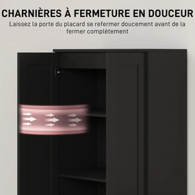 Armário de Arrumação de 2 Portas, 60 x 36,5 x 175 cm, 5 Prateleiras, Preto