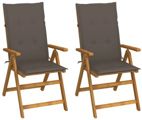 vidaXL Cadeiras jardim reclináveis c/ almofadões 2 pcs acácia maciça