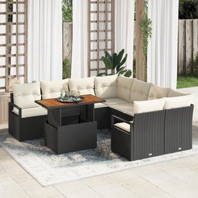 Conjunto de Sofá de Jardim vidaXL de 9 Peças com Almofadas em Polirata