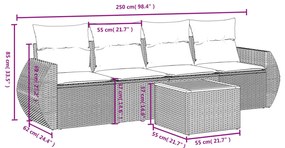 5 pcs conjunto sofás de jardim com almofadões vime PE preto