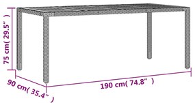 Mesa de jardim com tampo de madeira de acácia vime PE preto