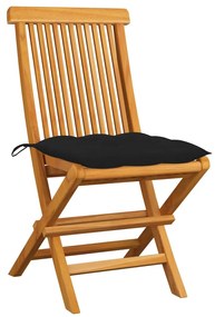 Cadeiras de jardim c/ almofadões pretos 2 pcs teca maciça