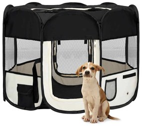 Parque dobrável p/ cão c/ saco de transporte 90x90x58 cm preto