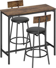 HOMCOM Conjunto Mesa de Bar 3 Peças Mesa de Cozinha Salva-Es paço Marrom Rústico | Aosom Portugal