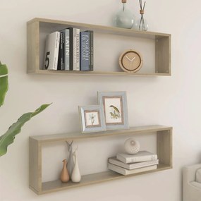 807088 vidaXL Estantes parede cúbicas 2pcs contr. 100x15x30cm carvalho sonoma
