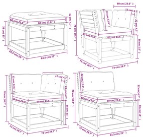 5pcs conj. lounge jardim + almofadões pinho maciço castanho-mel
