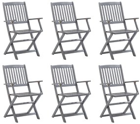 Cadeiras de exterior dobráveis 6 pcs madeira de acácia maciça