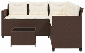 Sofá de jardim forma de L c/ mesa e almofadões vime PE castanho