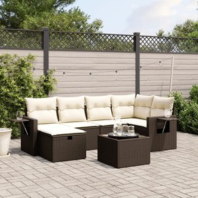 6 pcs conjunto de sofás jardim c/ almofadões vime PE castanho
