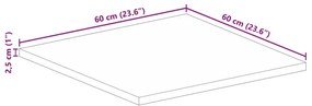 Tampo de mesa quadrado 60x60x2,5 cm mangueira maciça