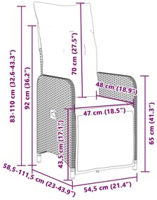 9 pcs conjunto de bistrô p/ jardim c/ almofadões vime PE preto