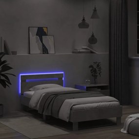 Estrutura cama c/ cabeceira/luzes LED 100x200 cm cinza cimento