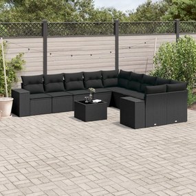 11 pcs conjunto sofás de jardim c/ almofadões vime PE preto