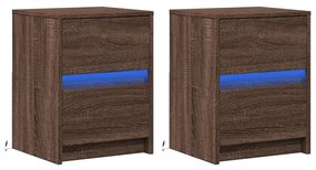 Mesas cabeceira LEDs 2 pcs derivados madeira carvalho castanho