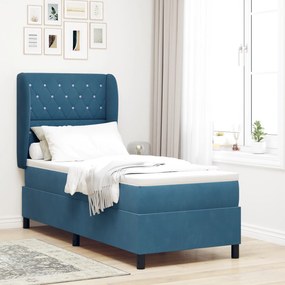 Cama Spring Box com Colchão Azul Escuro 80x200 cm Veludo
