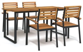 vidaXL Conj. jantar p/ jardim 5 pcs madeira de acácia maciça e metal