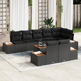 Conjunto de Sofá de Jardim de 9 peças com Almofadas Preto Vime Plástic