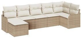 Conjunto de Sofá de Jardim 7 Peças com Almofadas Bege em Rattan Sintét