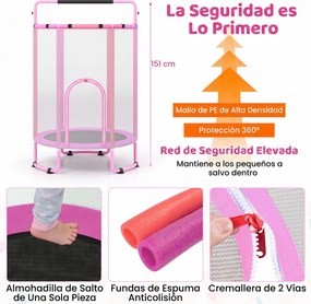 Trampolim Infantil, 140 x 140 x 214 cm, 6 em 1 com Acessórios de Brincadeira, Cor-de-rosa