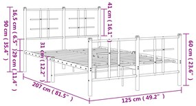 Estrutura de cama com cabeceira e pés 120x200 cm metal preto