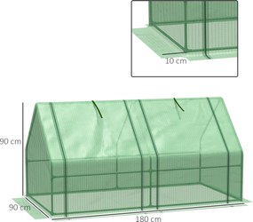 Mini estufa de jardim, em túnel, 180 x 90 x 90 cm, aço, PE de alta densidade 140 g/m², proteção anti-UV, janelas com fecho de correr, verde