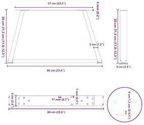 Mesa de jantar pernas 2pcs forma V 60x(30-31,3)cm aço antracite