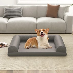 Cama ortopédica para cães  90 x 69 x 18 cm com almofada em 3 lados Capa removível e lavável Base antiderrapante Cinza